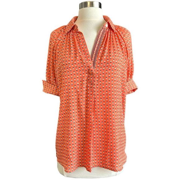 NWT Max Studio Short Sleeve Crepe Blouse Rose Open Stem Flower - Picture 4 of 13